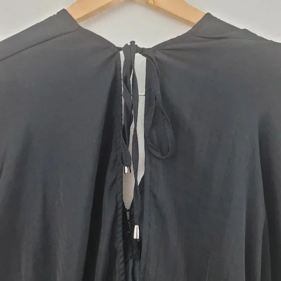 Free People Elouise Black Satin Long Sleeve Blouse Oversized Boho V-Neck Top XS - Picture 7 of 13